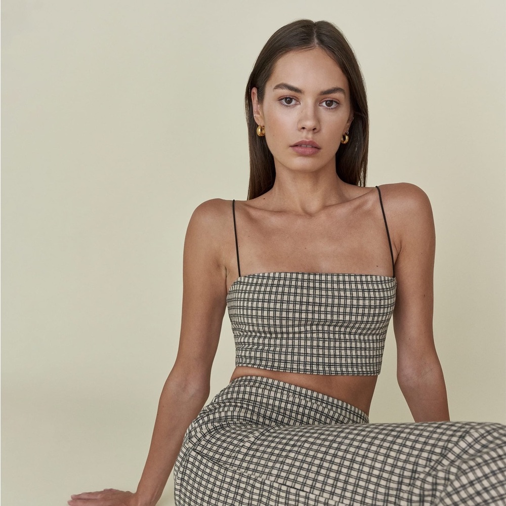 Reformation Callista Knit Set: Crop Top (TOP Only) Beige Check* Sz